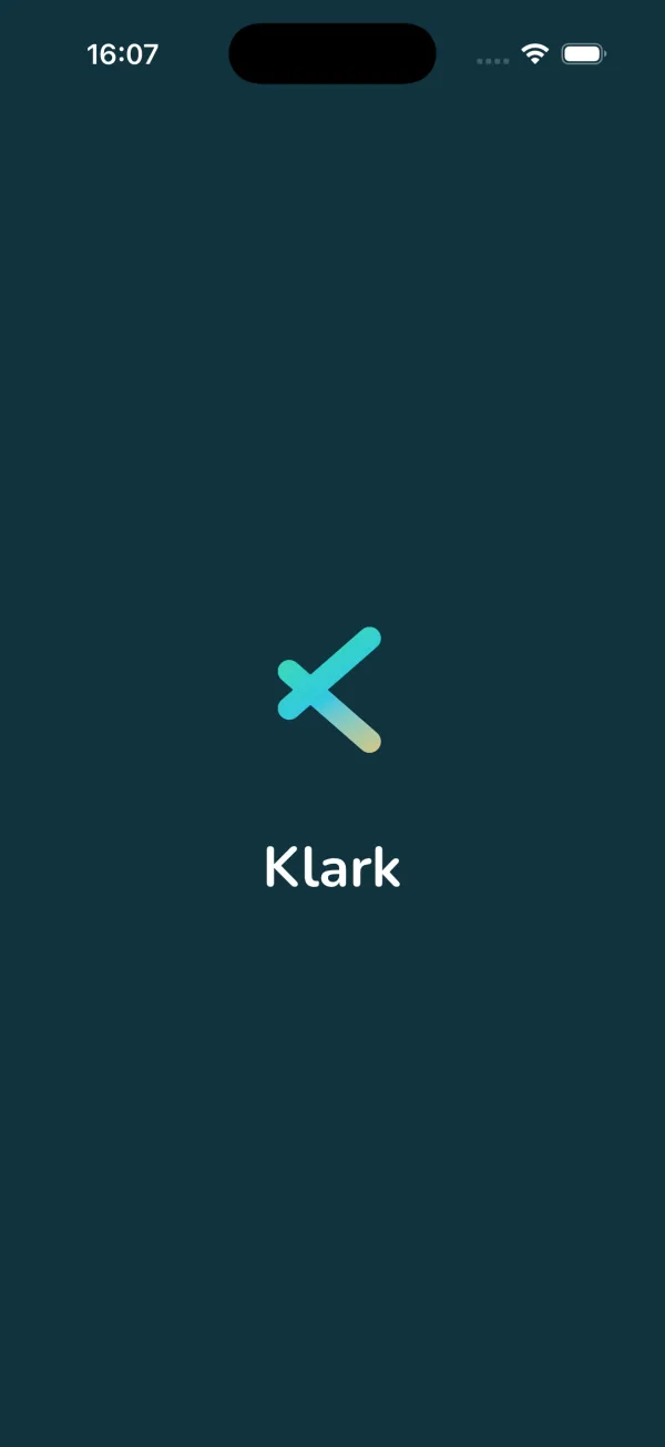 Klarks startskärm med logotypen